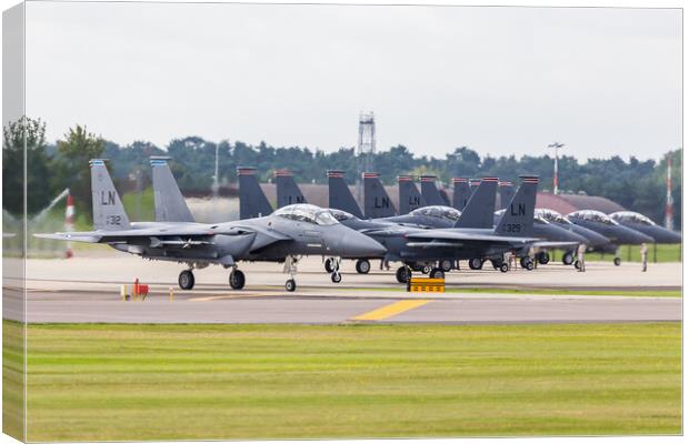 F-15E Strike Eagles prepare to depart Canvas Print by Jason Wells