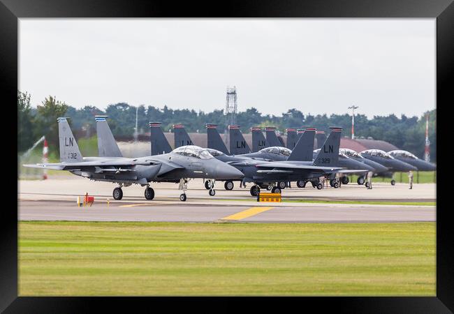 F-15E Strike Eagles prepare to depart Framed Print by Jason Wells