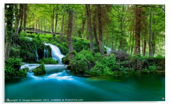 Waterfalls on Pliva river near Jajce city. Bosnia and Herzegovina. Acrylic by Sergey Fedoskin