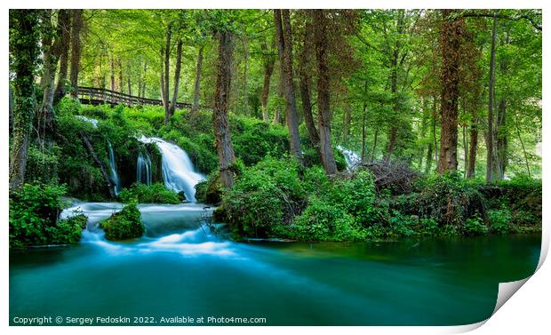 Waterfalls on Pliva river near Jajce city. Bosnia and Herzegovina. Print by Sergey Fedoskin