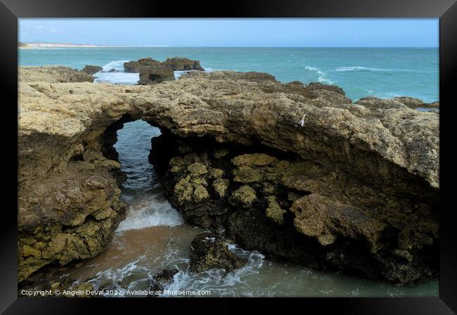 Rock formation in Aveiros Beach, Albufeira Framed Print by Angelo DeVal