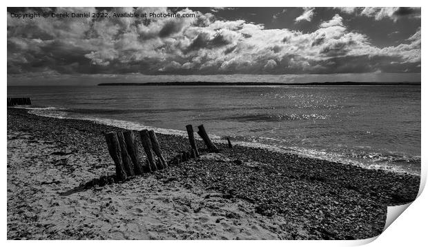 Lepe Beach, Beaulieu, Hampshire (mono) Print by Derek Daniel