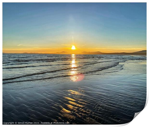 Sunset on Harlech beach Print by Simon Marlow