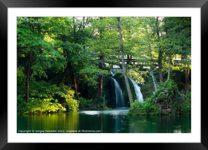 Waterfalls on Pliva river near Jajce city. Bosnia and Herzegovina. Framed Mounted Print by Sergey Fedoskin