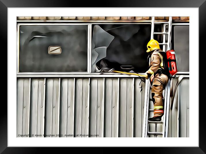 Fireman Fighting The Fire (1) Digital Art Framed Mounted Print by Kevin Maughan