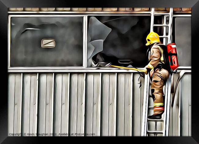 Fireman Fighting The Fire (1) Digital Art Framed Print by Kevin Maughan