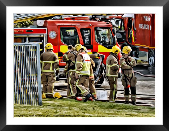 Firefighters Assessing The Fire (Digital Art) Framed Mounted Print by Kevin Maughan