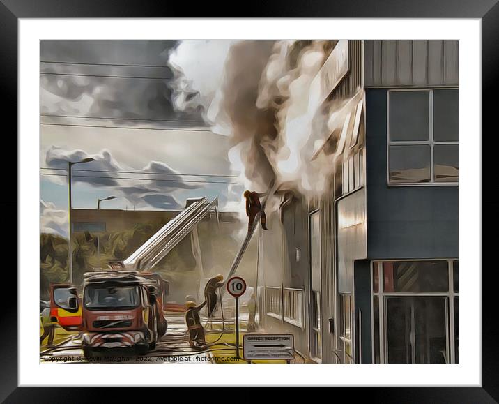 Fireman Fighting The Fire (2) Digital Art Framed Mounted Print by Kevin Maughan
