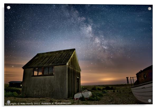 Starry coastal shack at Dungeness. Acrylic by Mike Hardy