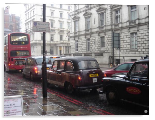 Rainy Day in London City Acrylic by Joyce Hird