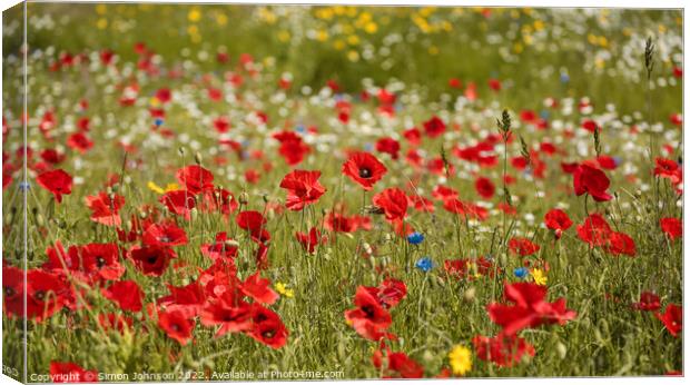 meadow flowers and poppys Canvas Print by Simon Johnson