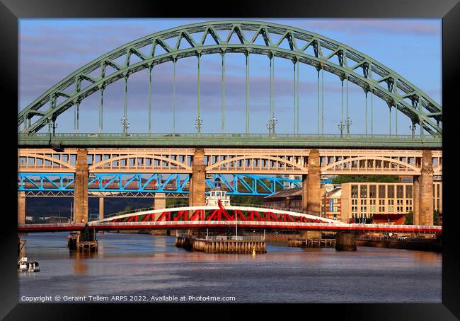 Tyne Bridge, Swing Bridge, High Level Bridge, Newcastle upon Tyne England UK Framed Print by Geraint Tellem ARPS