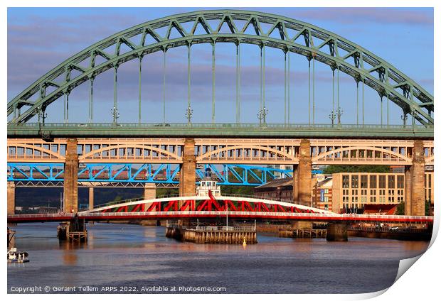 Tyne Bridge, Swing Bridge, High Level Bridge, Newcastle upon Tyne England UK Print by Geraint Tellem ARPS
