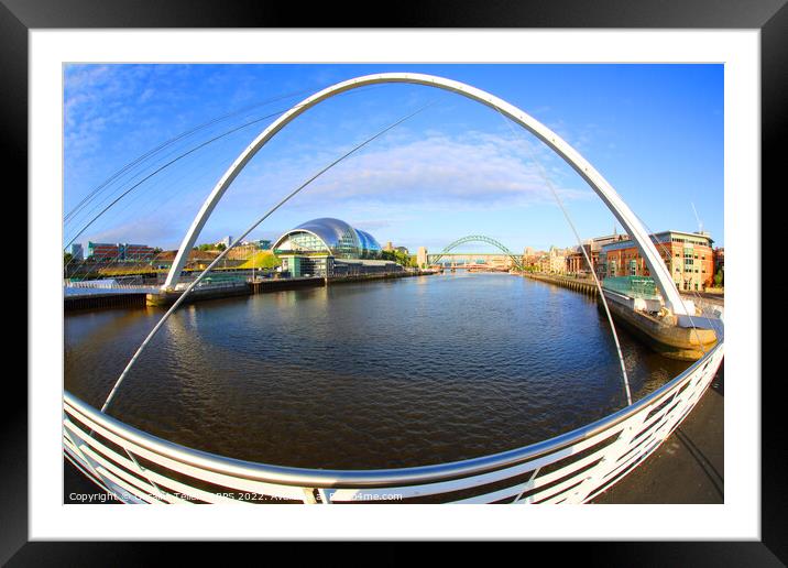 Gateshead Millennium Bridge, Sage and Tyne Bridge, Newcastle upon Tyne, UK Framed Mounted Print by Geraint Tellem ARPS
