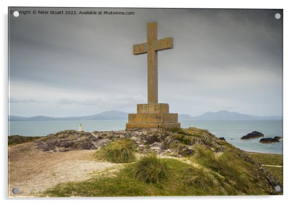 The modern Celtic cross on Llanddwyn Island commemorates the dea Acrylic by Peter Stuart