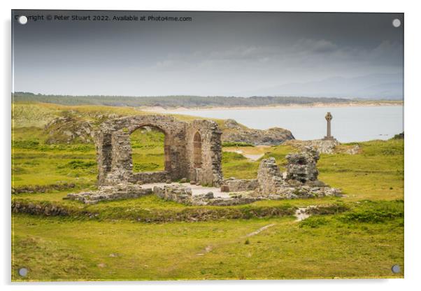 Ruins of a 16th century church on Llanddwyn Island, Anglesey, Wa Acrylic by Peter Stuart