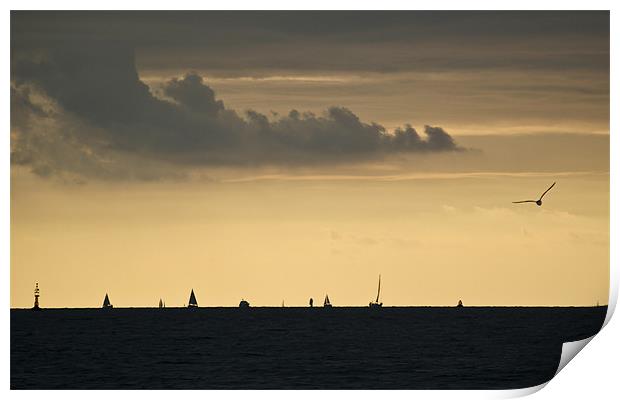 Solent sunset silhouettes Print by Gary Eason