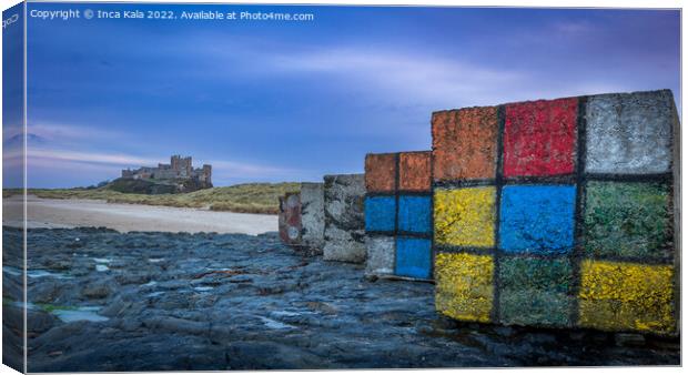 Rubiks Cubes on Bamburgh Beach Canvas Print by Inca Kala