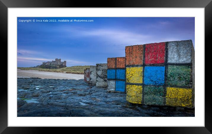 Rubiks Cubes on Bamburgh Beach Framed Mounted Print by Inca Kala