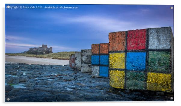 Rubiks Cubes on Bamburgh Beach Acrylic by Inca Kala