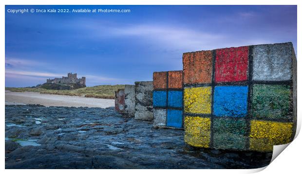 Rubiks Cubes on Bamburgh Beach Print by Inca Kala