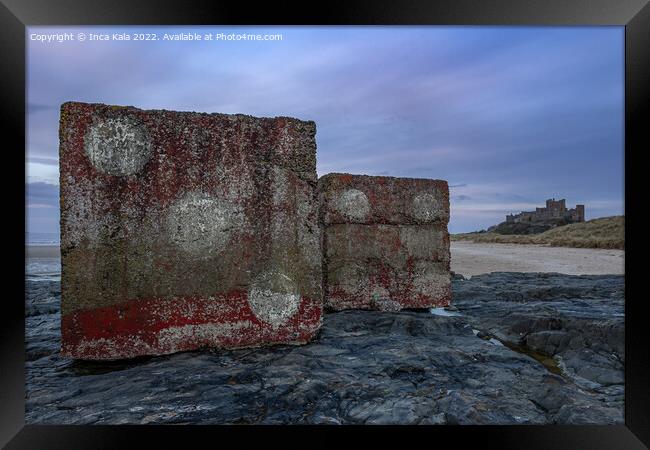 Bamburgh Castle and the Tank Defence Dice  Framed Print by Inca Kala