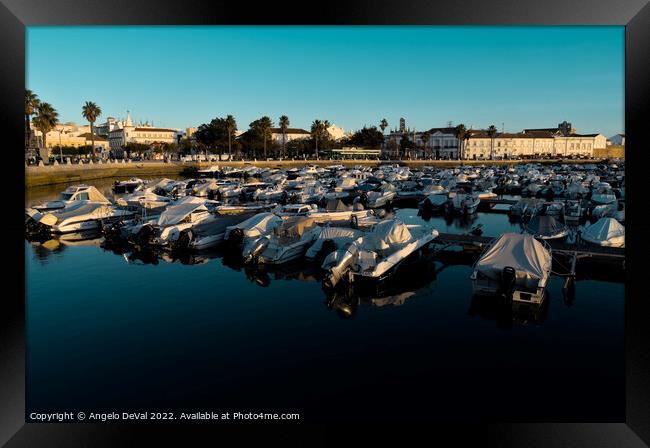 Faro city Marina at late afternoon. Algarve Portugal Framed Print by Angelo DeVal