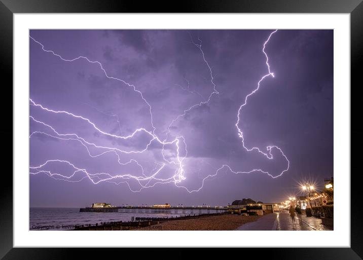Lightning over Worthing pier  Framed Mounted Print by kevin long