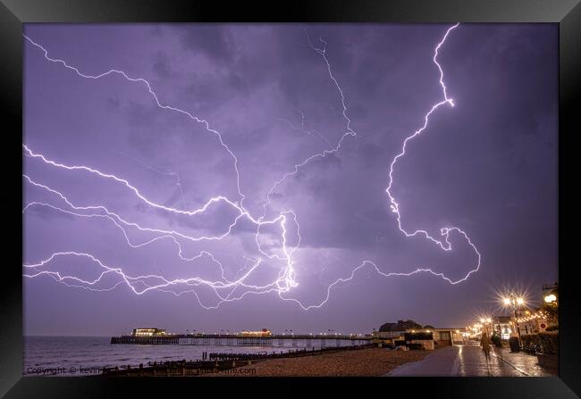 Lightning over Worthing pier  Framed Print by kevin long