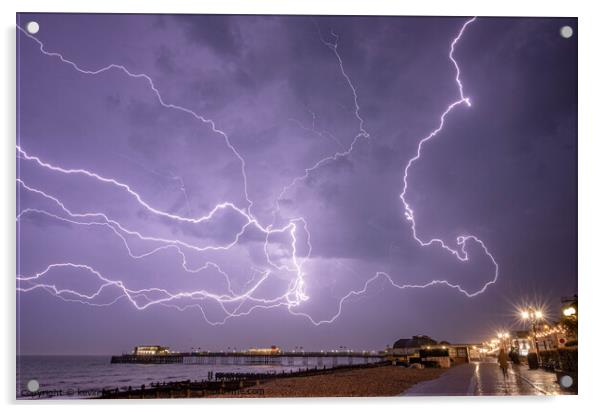Lightning over Worthing pier  Acrylic by kevin long