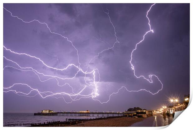 Lightning over Worthing pier  Print by kevin long