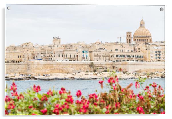 Pretty flowers in front of the Valletta skyline Acrylic by Jason Wells