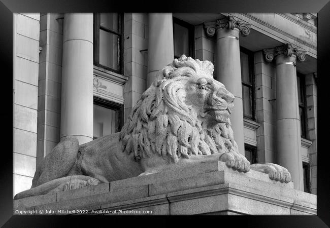 Lion Sculpture outside Vancouver Art Gallery Framed Print by John Mitchell