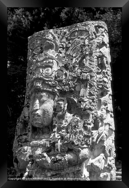 Mayan Sculpture at Copan Honduras Framed Print by John Mitchell