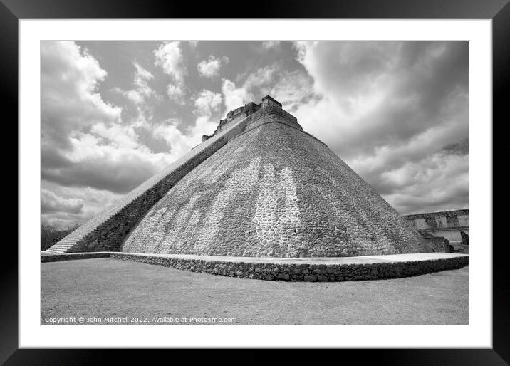 Pyramid of the Magician Uxmal Mexico Framed Mounted Print by John Mitchell