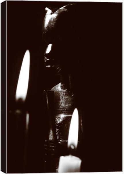 closeup of an african statue in sepia Canvas Print by youri Mahieu