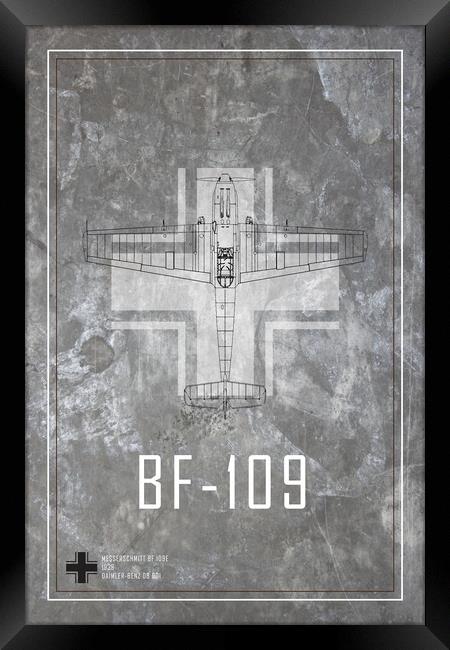 bf 109 Metal Blueprint Framed Print by J Biggadike