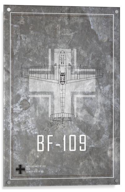 bf 109 Metal Blueprint Acrylic by J Biggadike