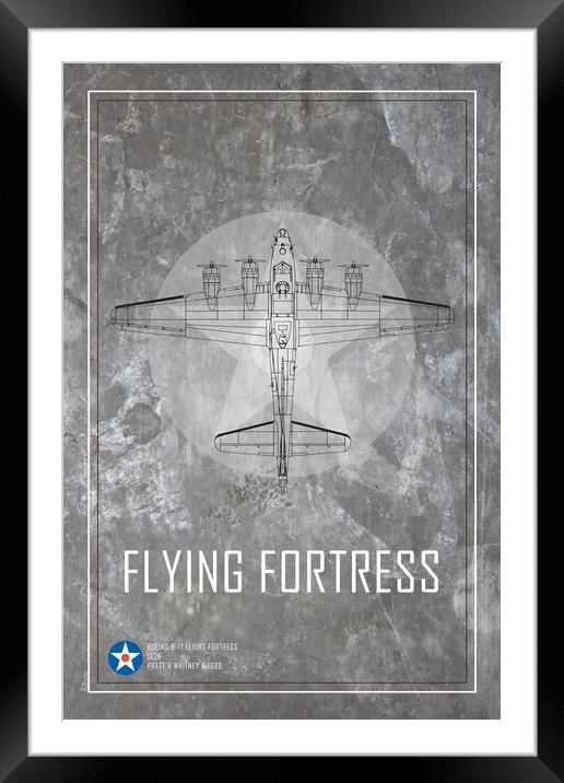  B17 Flying Fortress Metal Blueprint Framed Mounted Print by J Biggadike