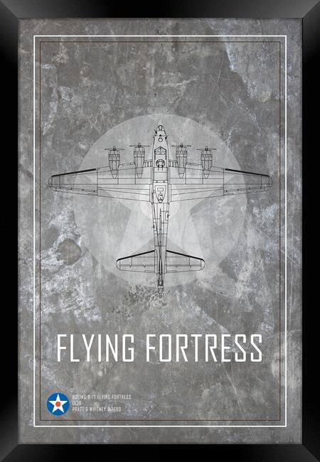  B17 Flying Fortress Metal Blueprint Framed Print by J Biggadike