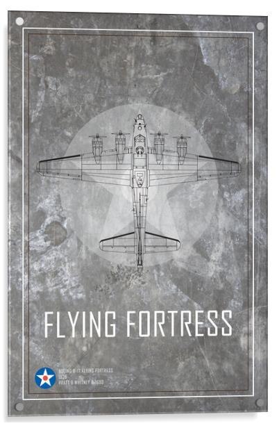  B17 Flying Fortress Metal Blueprint Acrylic by J Biggadike