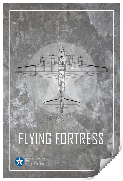  B17 Flying Fortress Metal Blueprint Print by J Biggadike