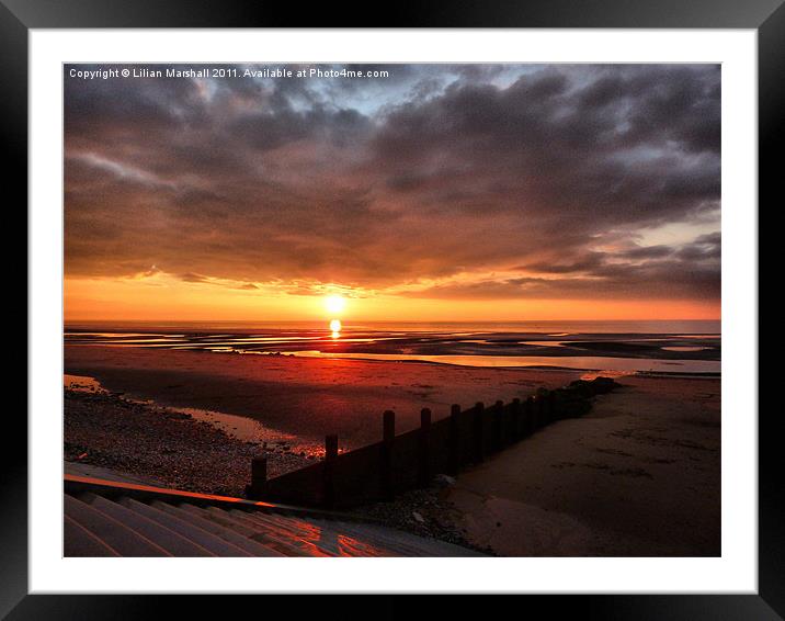 Sunset at Cleveleys Lancashire. Framed Mounted Print by Lilian Marshall