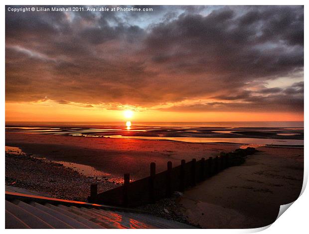 Sunset at Cleveleys Lancashire. Print by Lilian Marshall