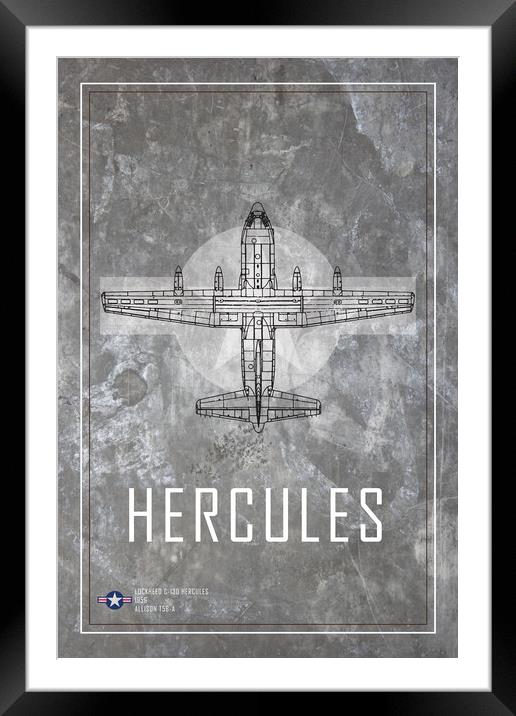 USAF C-130 Hercules Blueprint Framed Mounted Print by J Biggadike