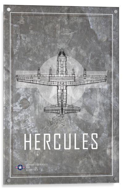 USAF C-130 Hercules Blueprint Acrylic by J Biggadike
