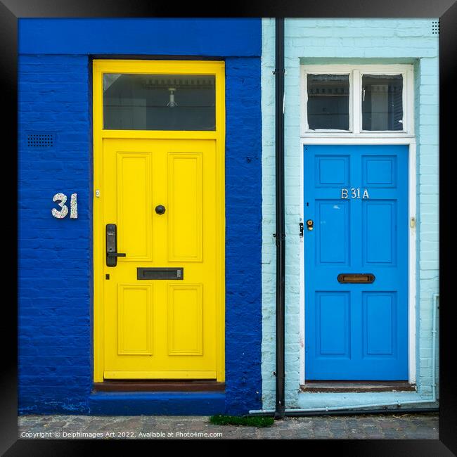 Blue and yellow doors Notting Hill, London  Framed Print by Delphimages Art