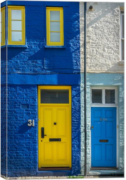 Notting Hill London. Blue and yellow doors Canvas Print by Delphimages Art