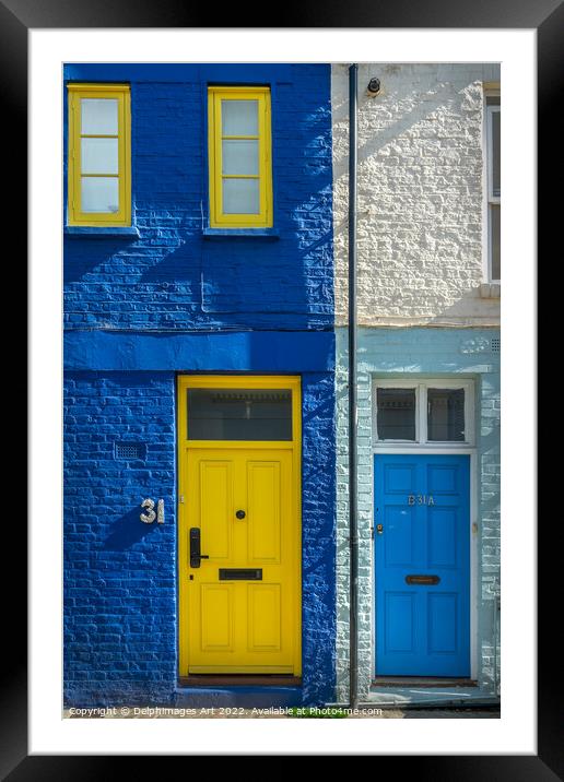 Notting Hill London. Blue and yellow doors Framed Mounted Print by Delphimages Art