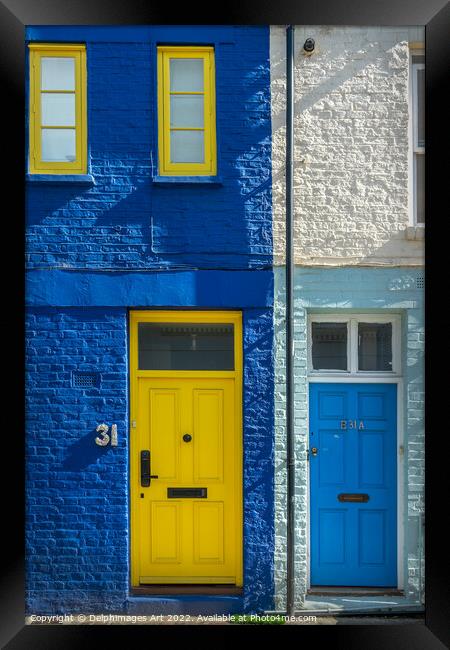 Notting Hill London. Blue and yellow doors Framed Print by Delphimages Art